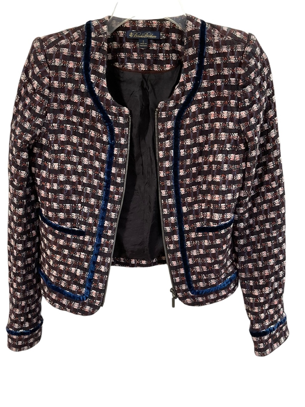 Brooks Brothers Navy and Brown Tweed Cropped Blazer - Picture 7 of 16